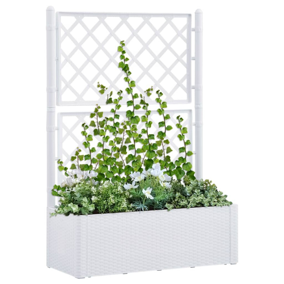 vidaXL Garden Raised Bed with Trellis and Self Watering System White Planter