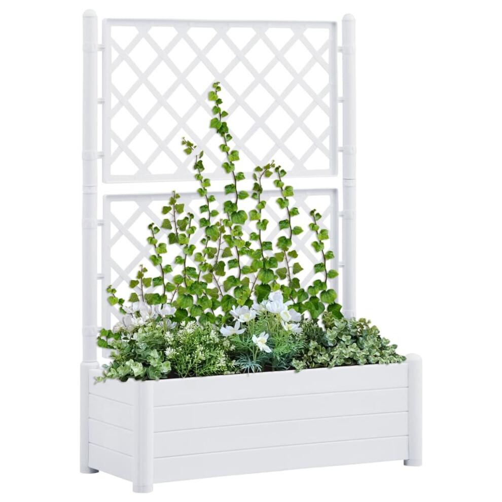 Vidaxl Garden Planter With Trellis Pp Flower Planting Box Raised Bed White