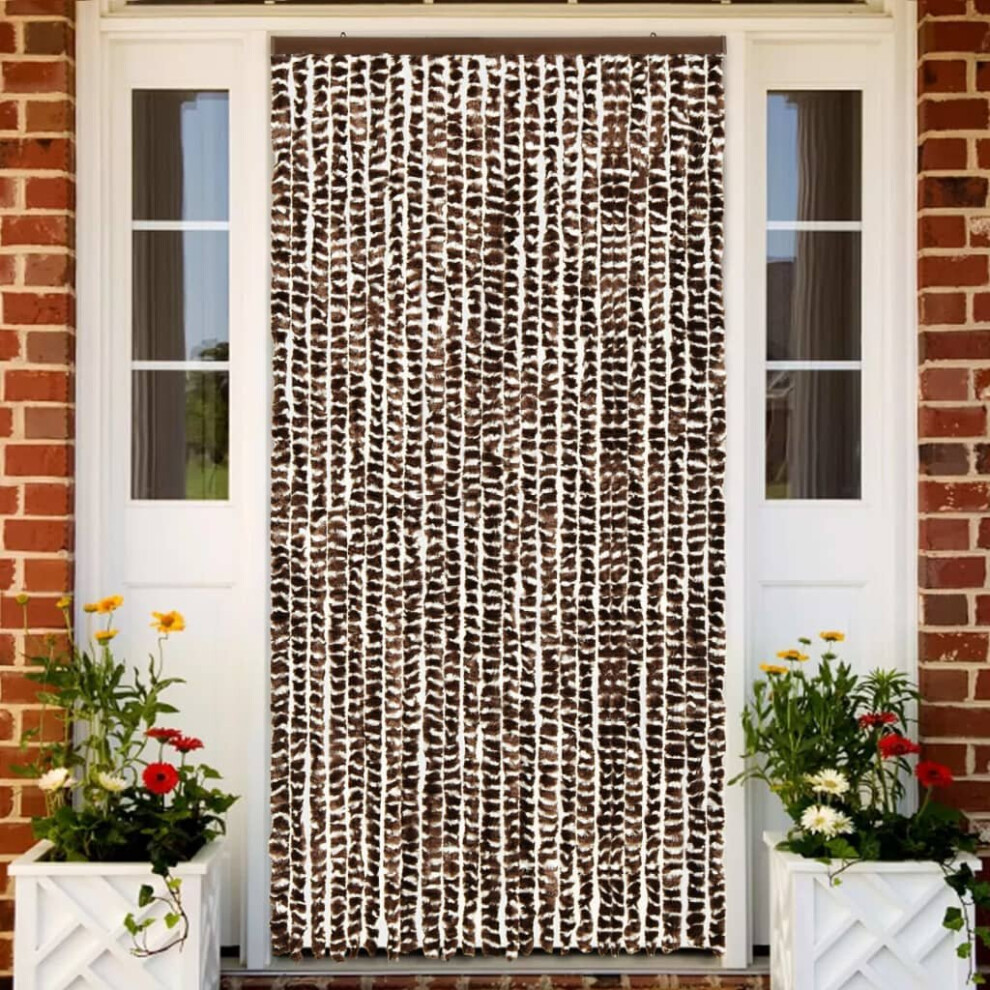 Vidaxl Insect Curtain Brown And White 100X220 Cm Chenille Doorway Screen Blind White,Brown