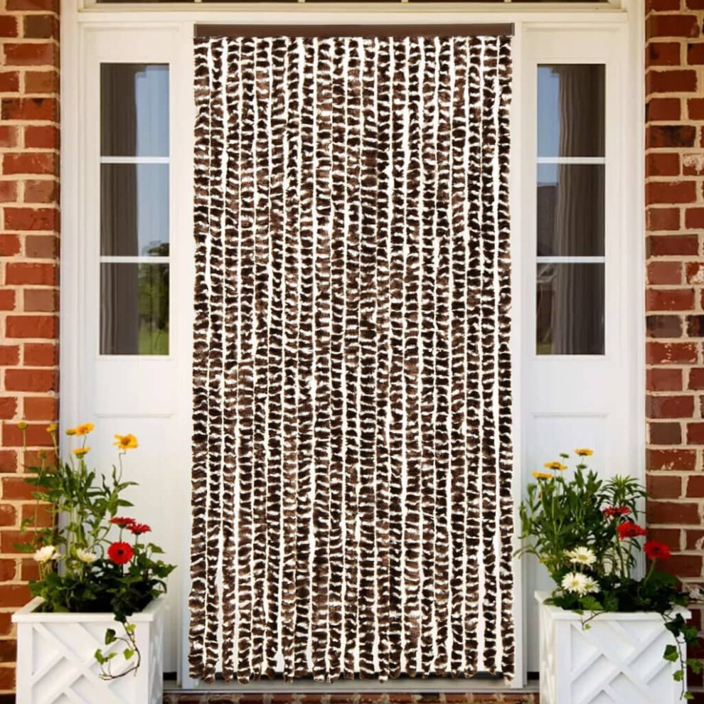 Vidaxl Insect Curtain Brown And White 90X220 Cm Chenille Doorway Screen Blind White,Brown