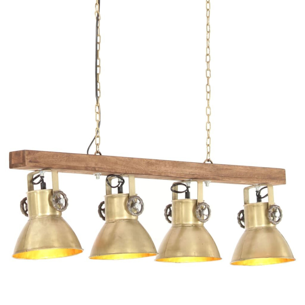 Vidaxl Mango Wood Industrial Ceiling Lamp Brass E27 Home Decor Pendant Light