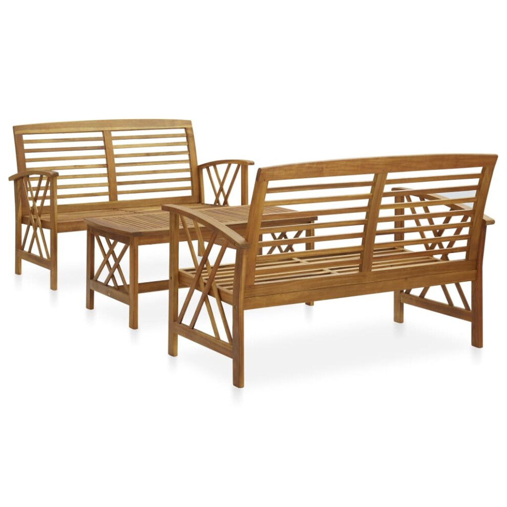 vidaXL Solid Acacia Wood Garden Lounge Set 3 Piece Patio Outdoor Furniture Set