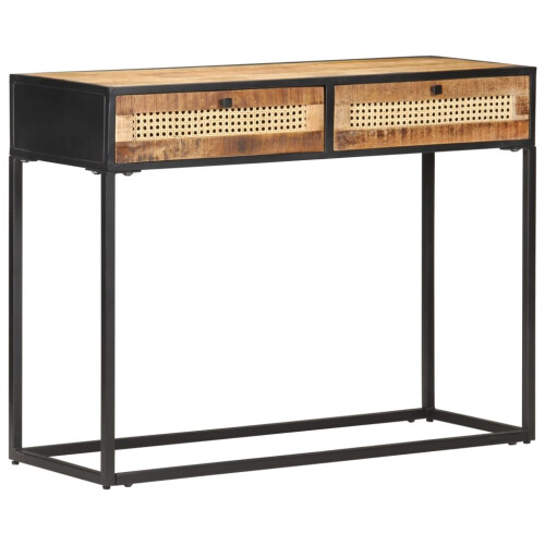 VidaXL vidaXL Rough Mango Wood Console Table Natural Cane Accent Table Living Room 2
