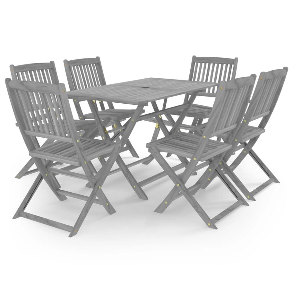 vidaXL Solid Acacia Wood Garden Dining Set 7 Piece Grey Furniture Outdoot-image-OPC-P6SGRVS-NEW