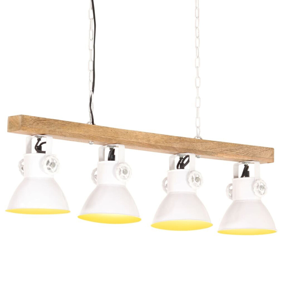 vidaXL Mango Wood Industrial Ceiling Lamp White E27 Home Decor Pendant Light