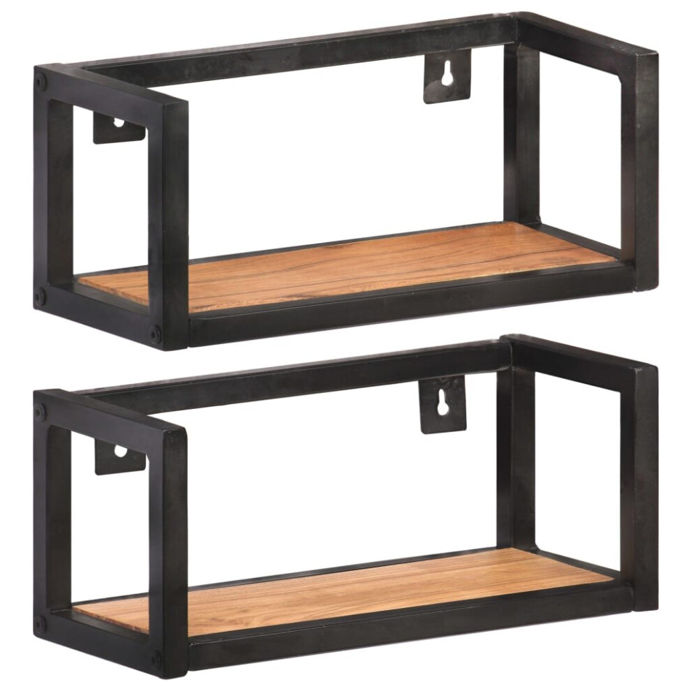 vidaXL 2x Solid Acacia Wood Wall Shelves 40 cm Home Floating Display Rack