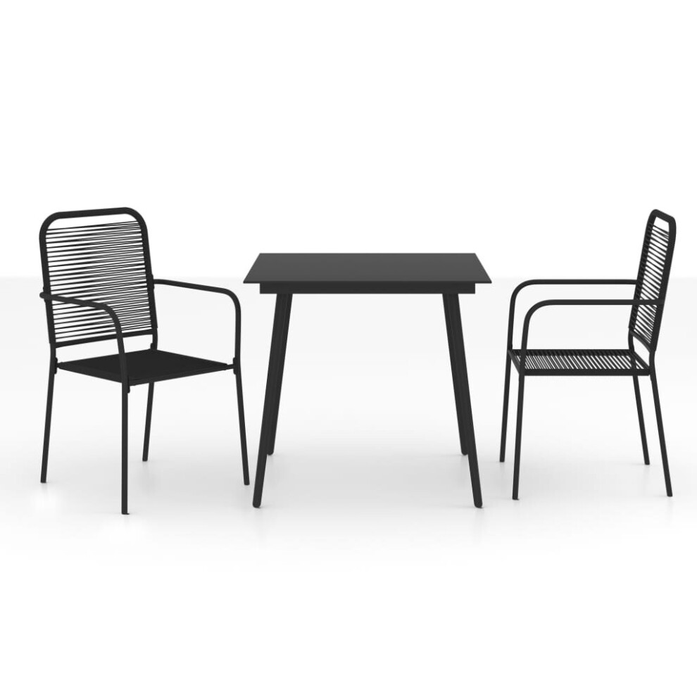 vidaXL Garden Dining Set 3 Piece Cotton Rope and Steel Black Dinner Furniture