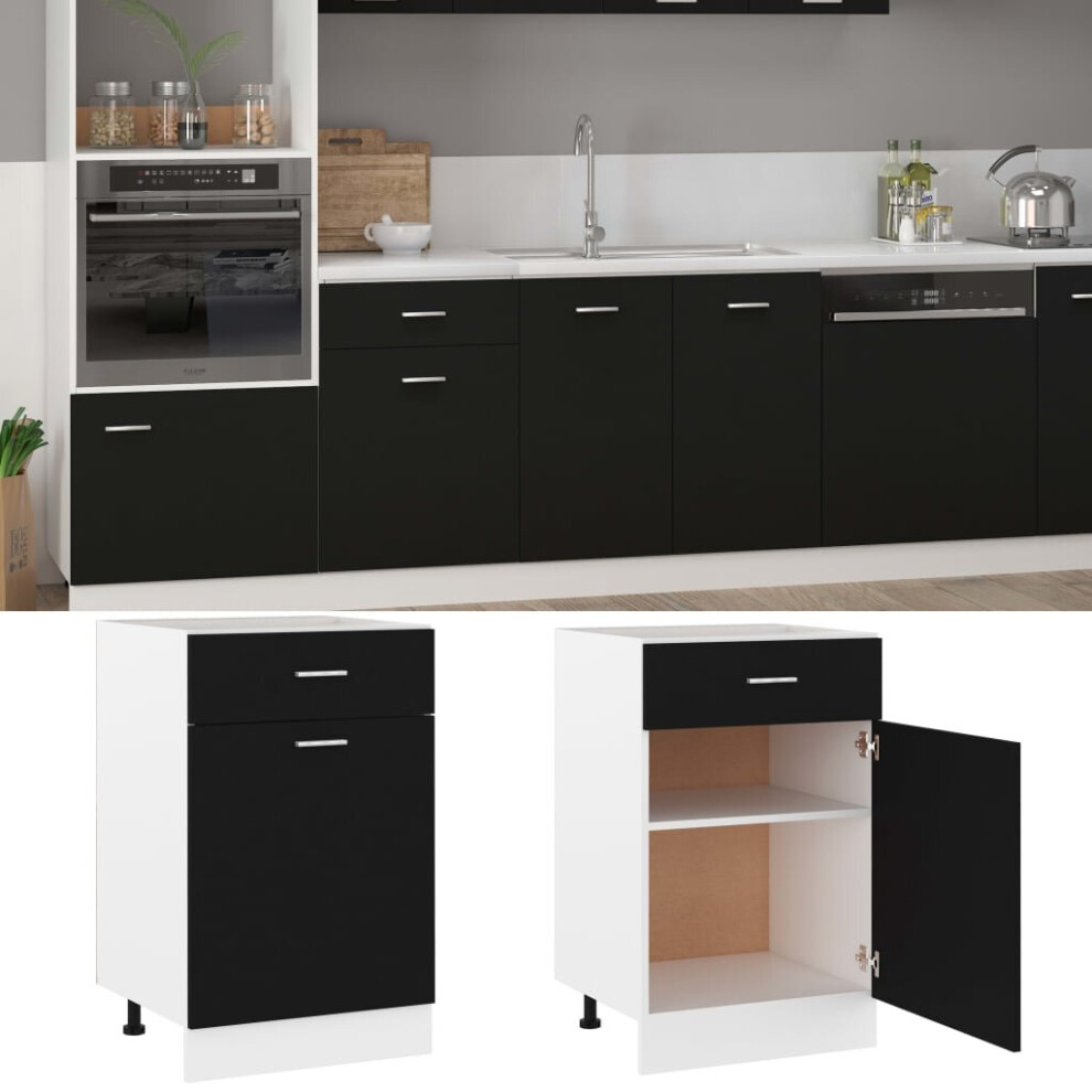 vidaXL Kitchen Cabinet Black Chipboard Home Kitchen Storage Shelf Organiser