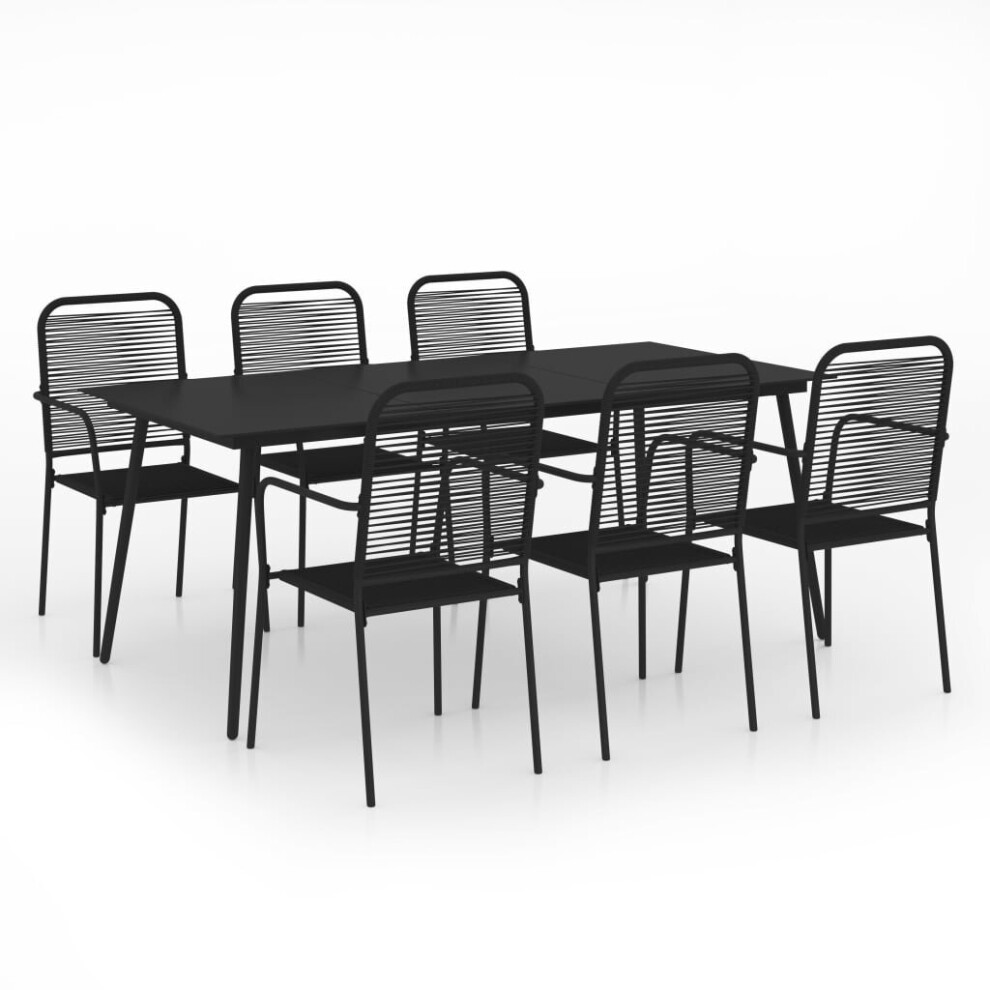 vidaXL Garden Dining Set 7 Piece Cotton Rope and Steel Black Dinner Furniture