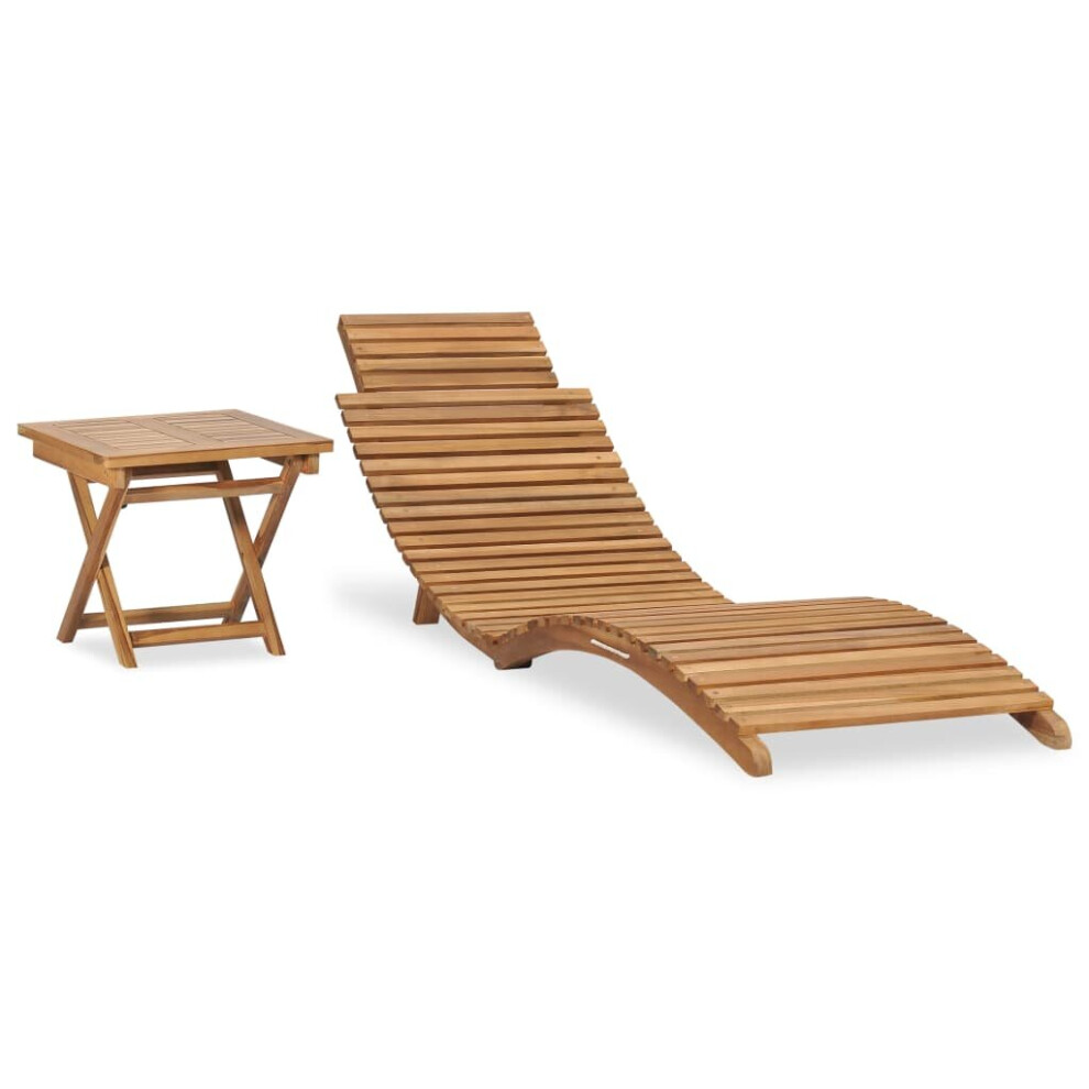 vidaXL Solid Teak Wood Folding Sun Lounger with Table Garden Lounge Sunbed