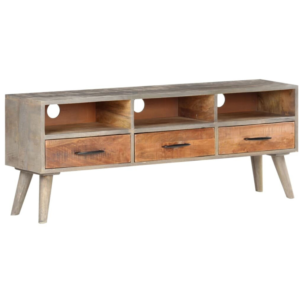 Vidaxl Solid Rough Mango Wood Tv Cabinet Grey Sideboard Stereo Media Stand