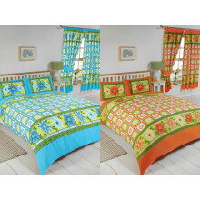 (Citrus, Double) Citrus Azure Orange Blue Duvet Set Curtains