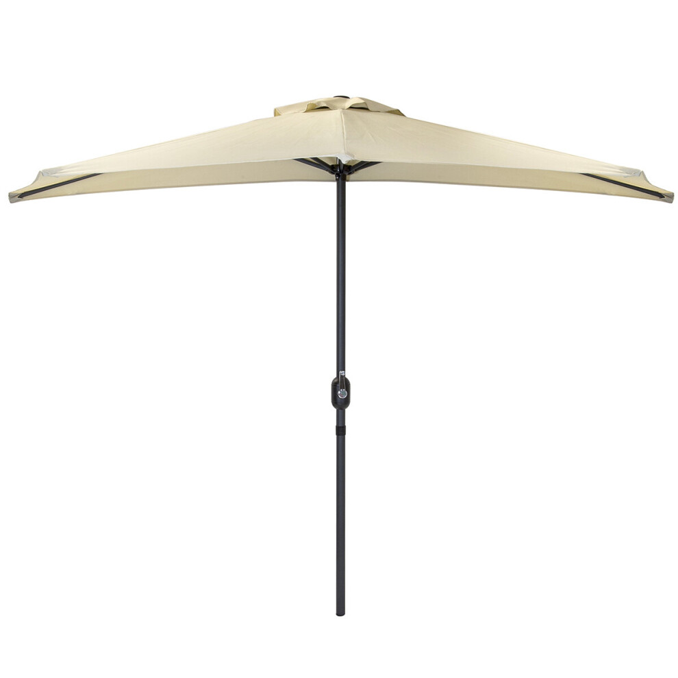 Charles Bentley 2.7m Beige Metal Garden Half Balcony Parasol Umbrella With Crank Function