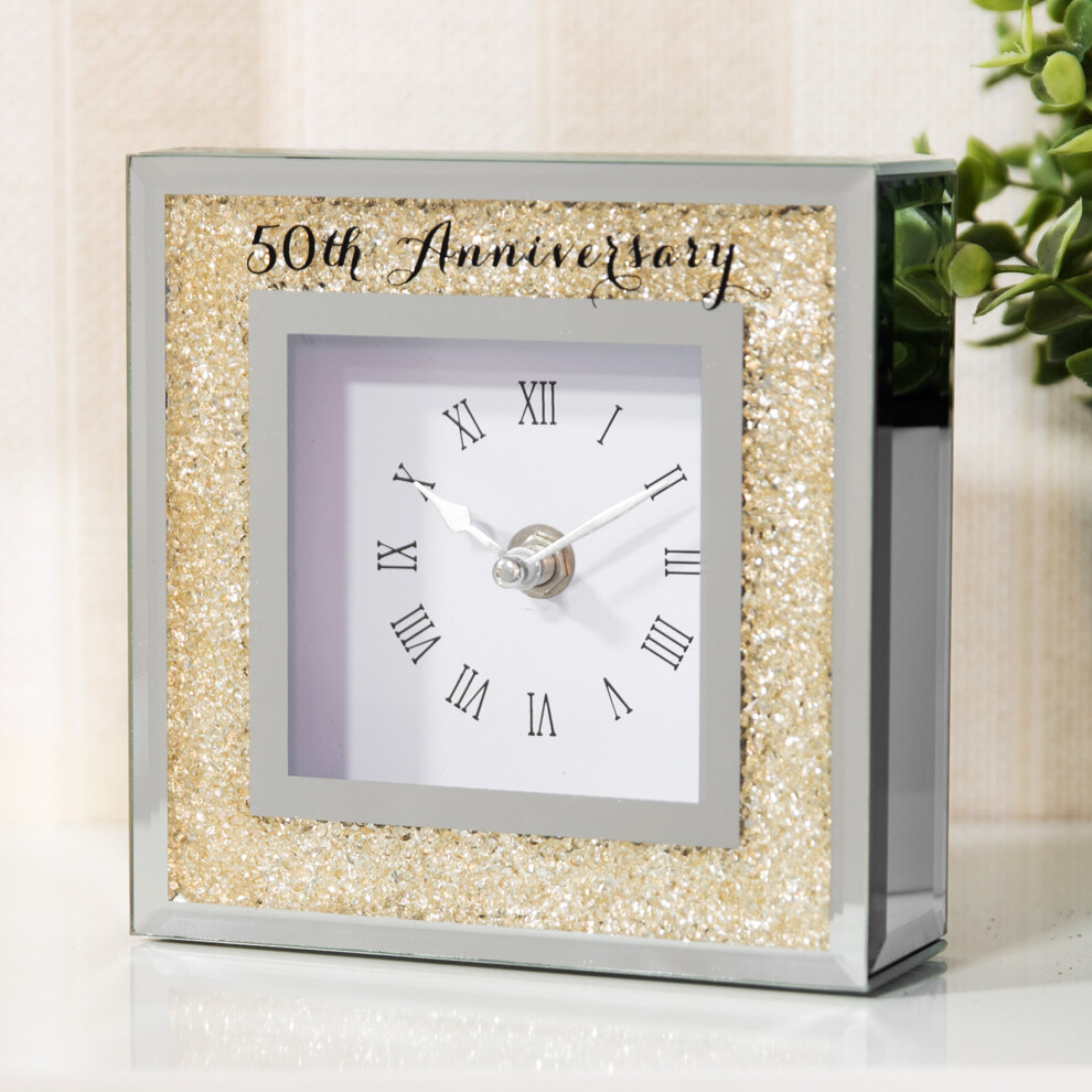 Celebrations Crystal Border Mantel Clock - 50th Anniversary