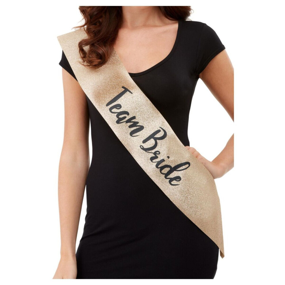 (Team Bride) Hen Party Sash Deluxe Gold Glittered - Bride To Be, Bride Tribe, Team Bride