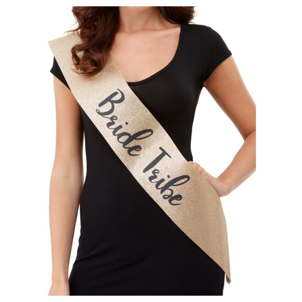 (Bride Tribe) Hen Party Sash Deluxe Gold Glittered - Bride To Be, Bride Tribe, Team Bride