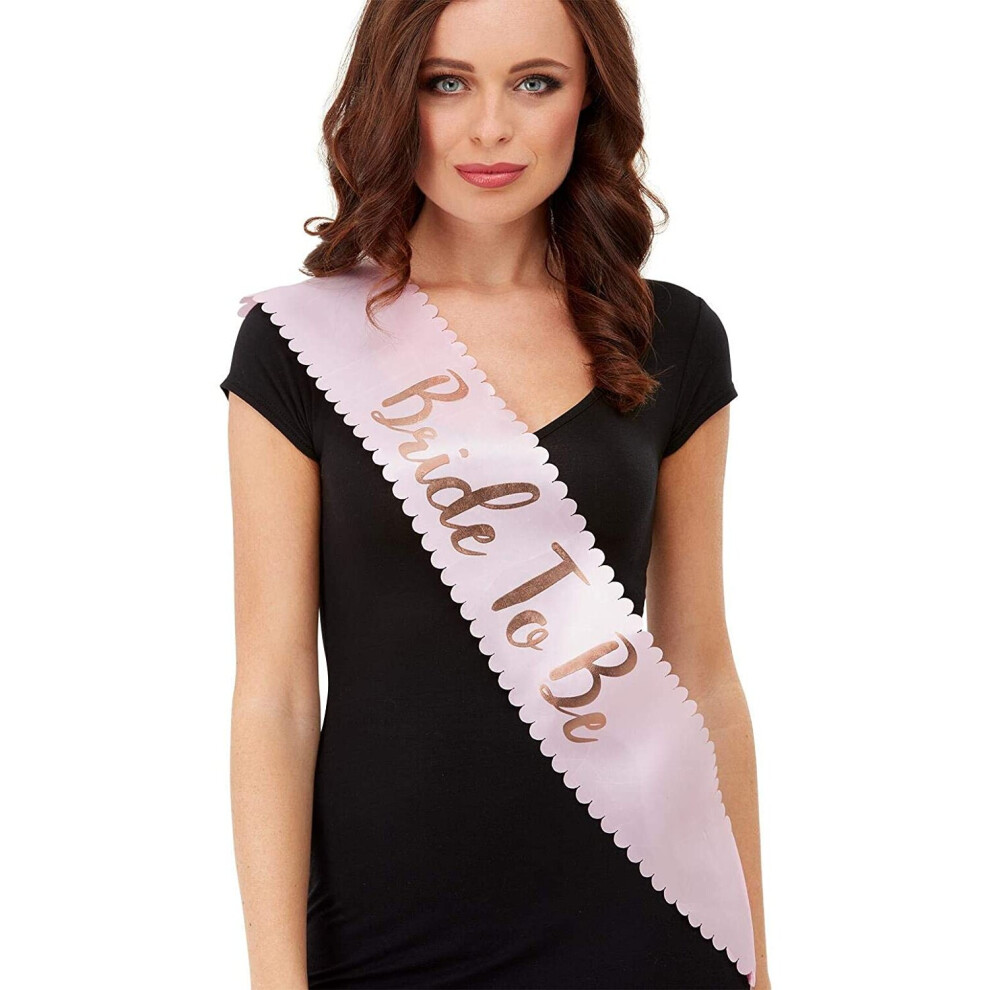 Smiffy's (Bride To Be) Hen Party Sash Pink & Gold With Scalloped Edge - Bride To Be, Bride Tribe, Team Bride Pink,Gold
