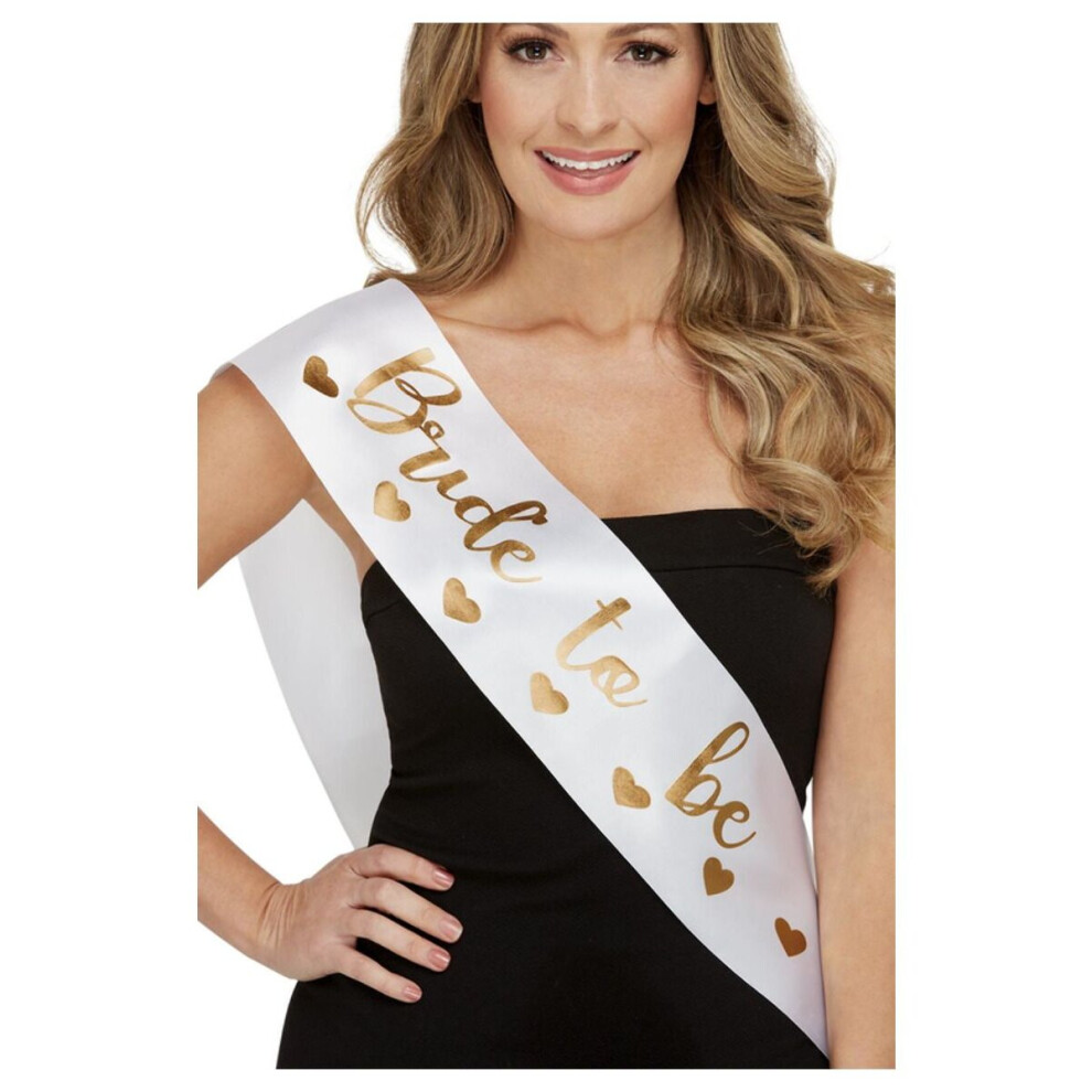Smiffy's Bride To Be Sash, White With Gold Lettering