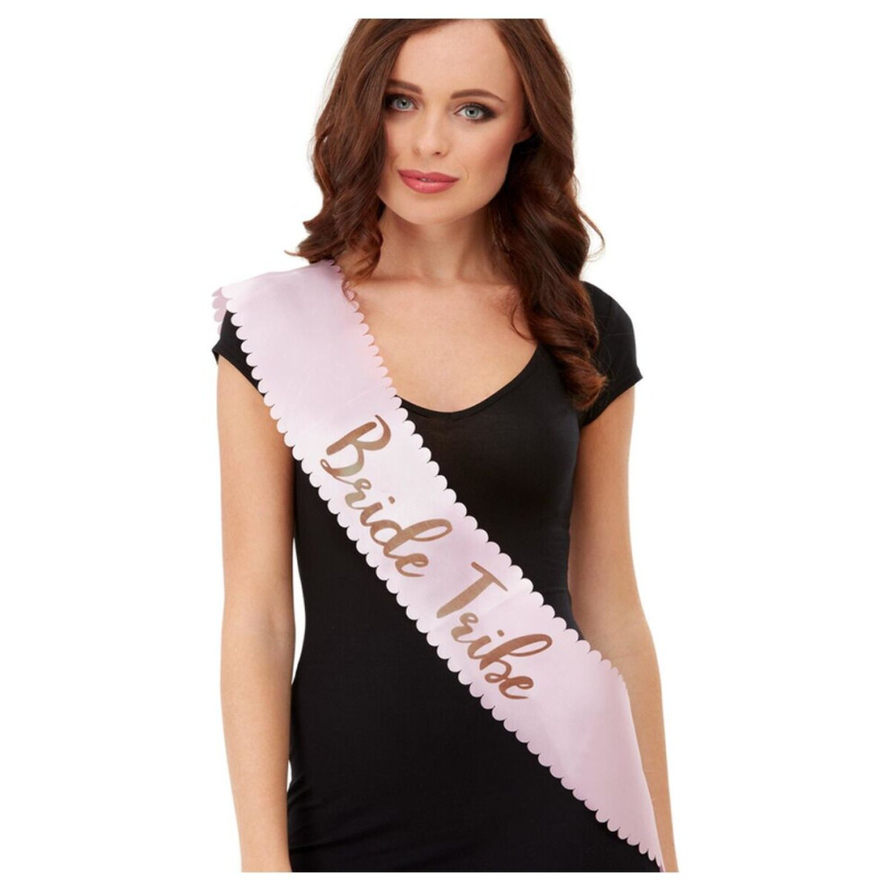 (Bride Tribe) Hen Party Sash Pink & Gold With Scalloped Edge - Bride To Be, Bride Tribe, Team Bride