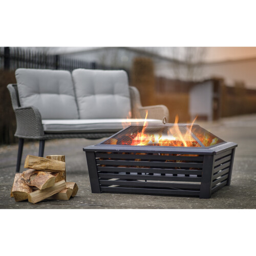 Dellonda 35" Square Outdoor Fire Pit, Black - DG43 1