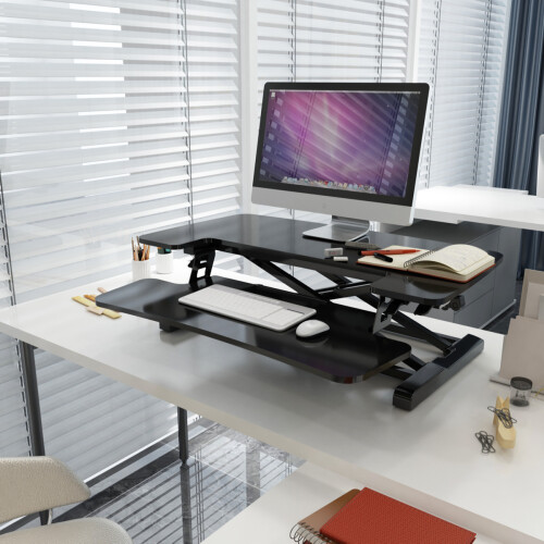 Dellonda Dellonda 28" Height-Adjustable Standing Desk Riser, 505mm Maximum Height, 15kg Load Capacity - Black 1