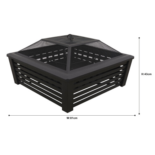 Dellonda 35" Square Outdoor Fire Pit, Black - DG43 2