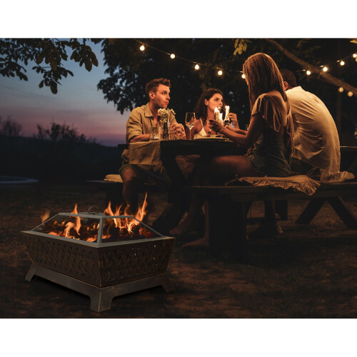 Dellonda 35" Rectangular Outdoor Fire Pit, Antique Bronze Effect - DG44 2