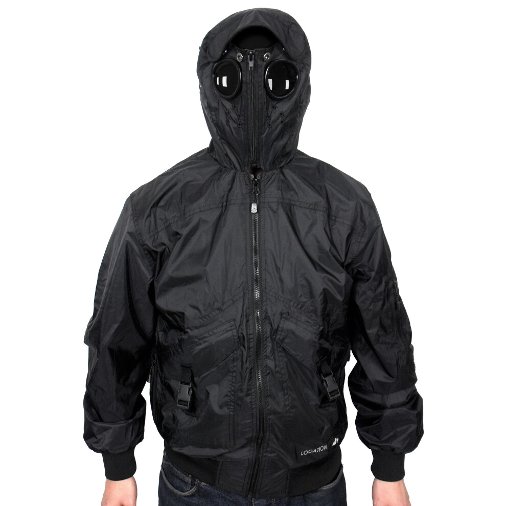 (Black, 4XL) Men's Hooded Black/Camouflage Hunter  Goggle Location Bomber Jacket EXO