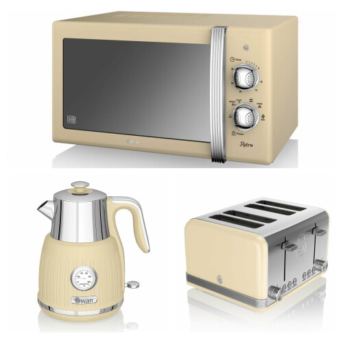 Swan Cream Retro Manual Microwave 1.5L Kettle w Temperature Dial 4