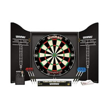 WINMAU Professional Dart Set includes Diamond Plus Dartboard - Black High Quality Cabinet - 2 Sets of Darts - Official Oche Line