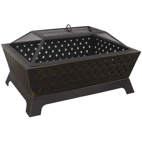 Dellonda 35" Rectangular Outdoor Fire Pit, Antique Bronze Effect - DG44