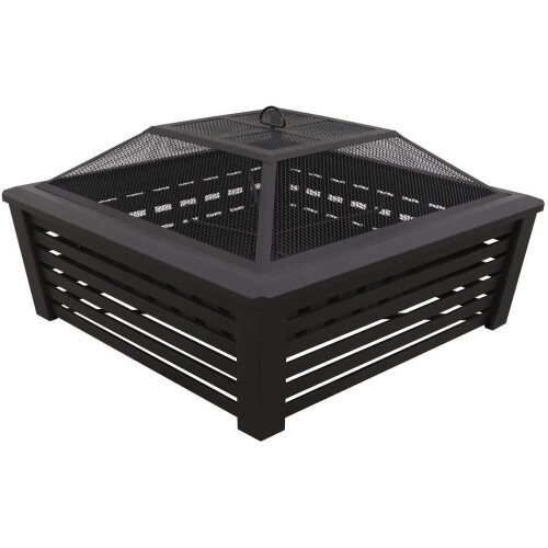 Dellonda 35" Square Outdoor Fire Pit, Black - DG43