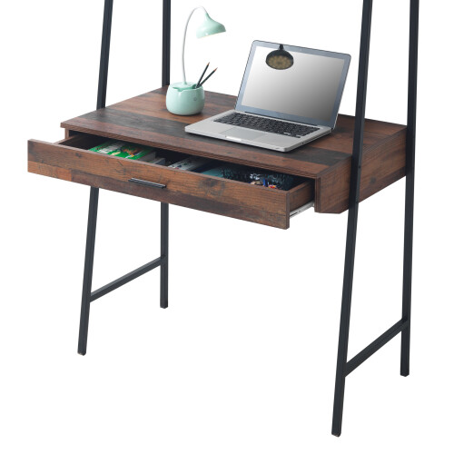 Timber Art Design UK Abbey Rustic Retro Ladder Bookcase Desk Shelving Shelf Unit 3 Tier Drawer 2