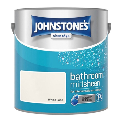 Johnstone's Johnstones Bathroom Mid Sheen Wall Ceiling Emulsion Paint 2.5l White Lace