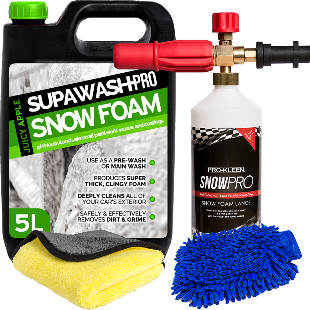 (5L, 1 X Prokleen Karcher Lance, 1 X Mitt & 1 X Cloth) Supawash-Pro Apple Snow Foam Detailing Kits