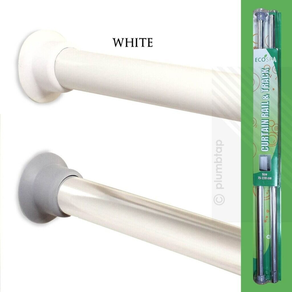 (White) EcoSpa Telescopic Shower Curtain Rail Pole Chrome or White Fits 75-210cm