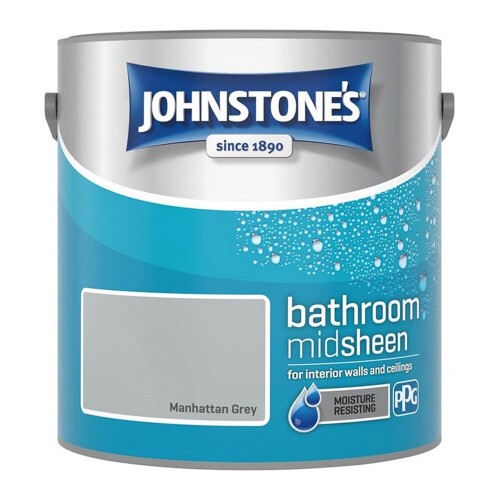 Johnstone's Johnstones Bathroom Mid Sheen Wall Ceiling Emulsion Paint 2.5l Manhattan Grey