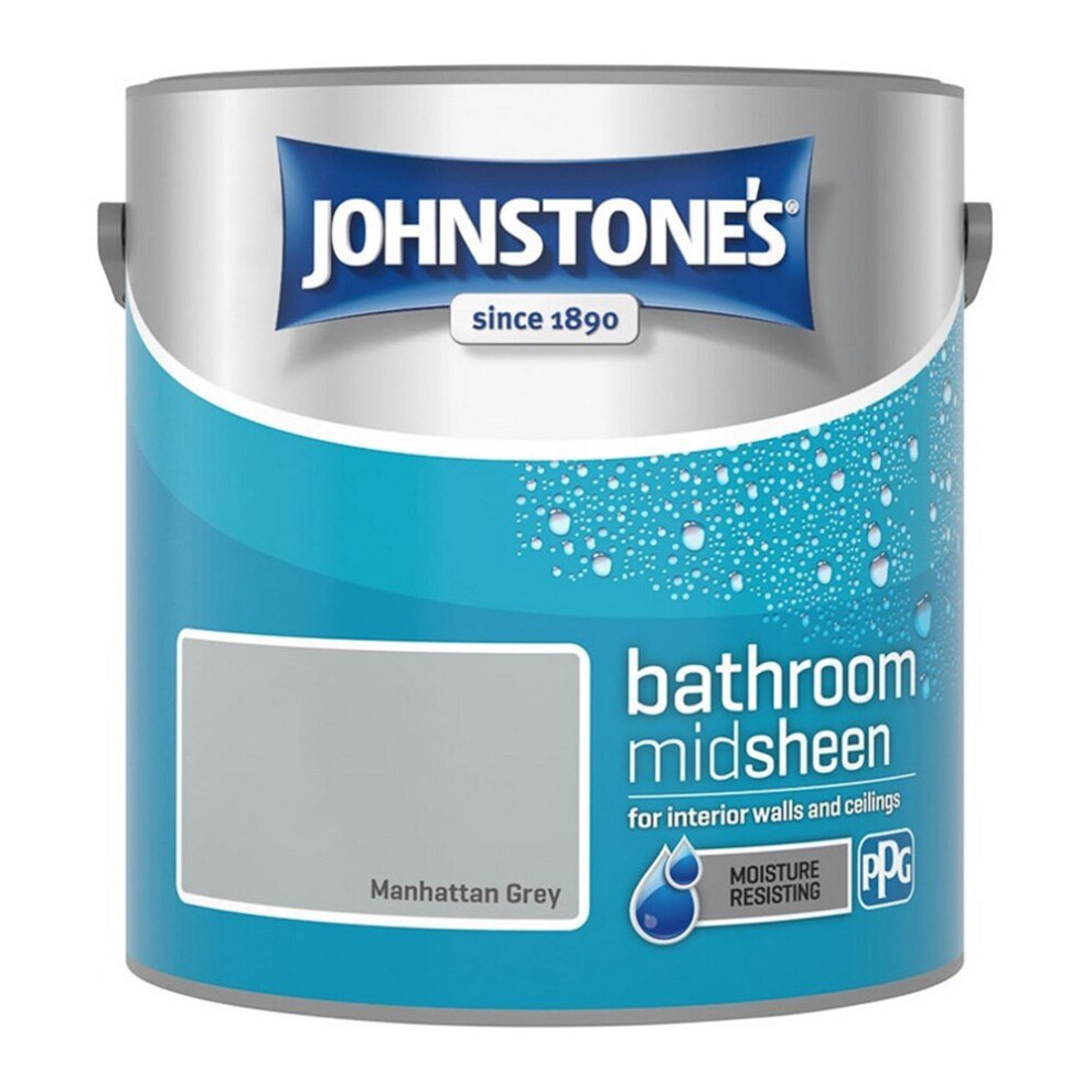 Johnstones Bathroom Mid Sheen Wall Ceiling Emulsion Paint 2.5l Manhattan Grey