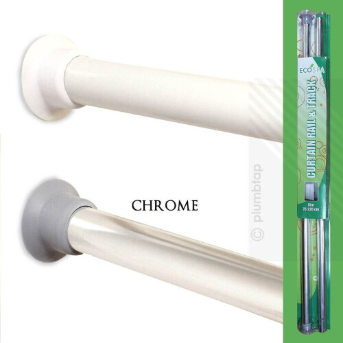 (Chrome) EcoSpa Telescopic Shower Curtain Rail Pole Chrome or White Fits 75-210cm