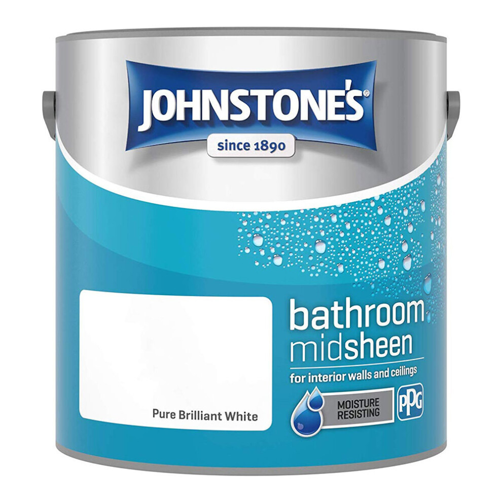 Johnstones Bathroom Mid Sheen Wall Ceiling Emulsion Paint 2.5l Pure Brilliant White