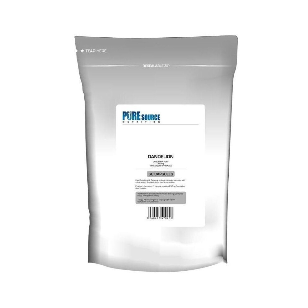 Pure Source Nutrition Dandelion Root Herbal 60 Capsules Cholesterol Weight Loss 250Mg Psn