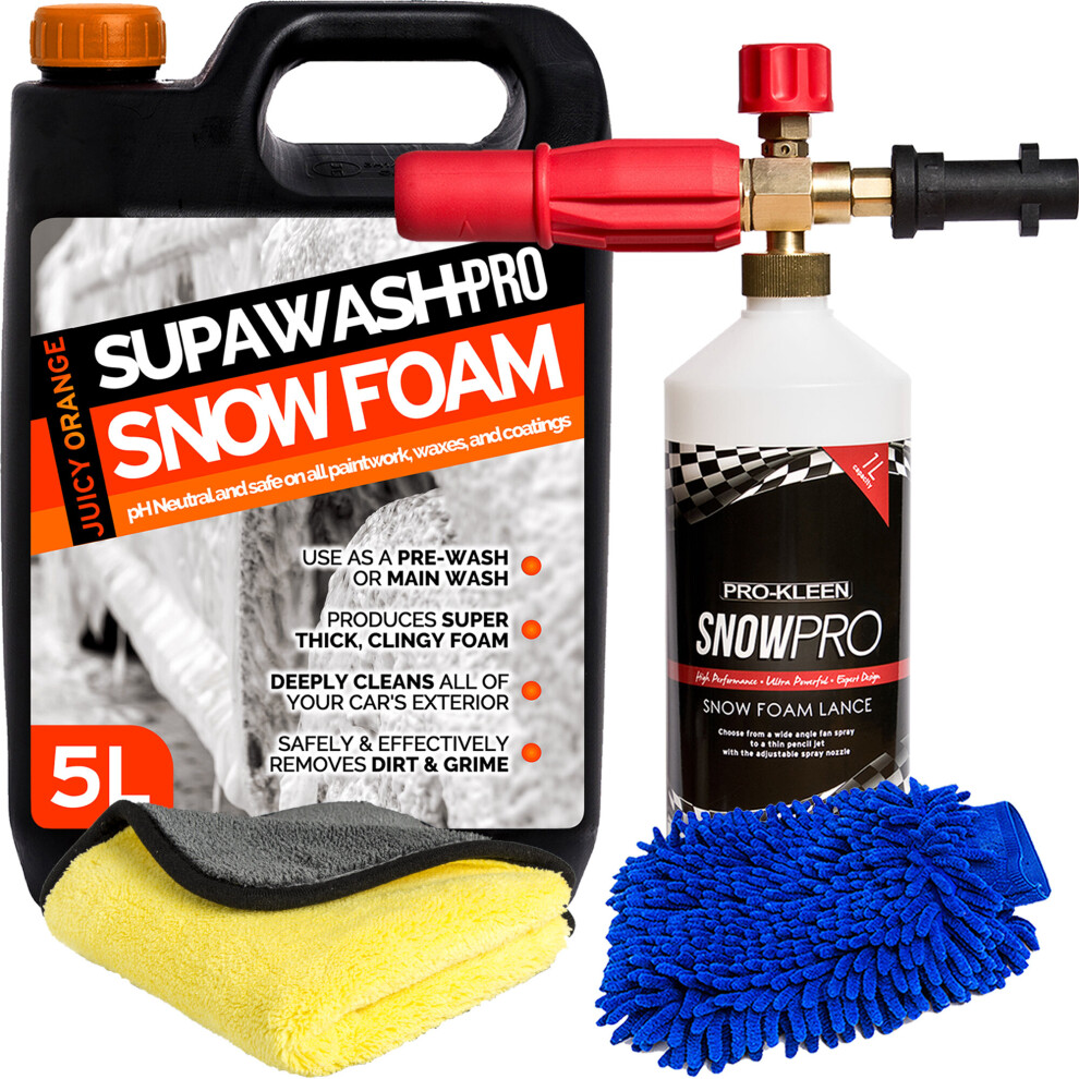 (5L, 1 X Prokleen Karcher Lance, 1 X Mitt & 1 X Cloth) Supawash-Pro Snow Foam Detailing Kits Orange 5056411311148