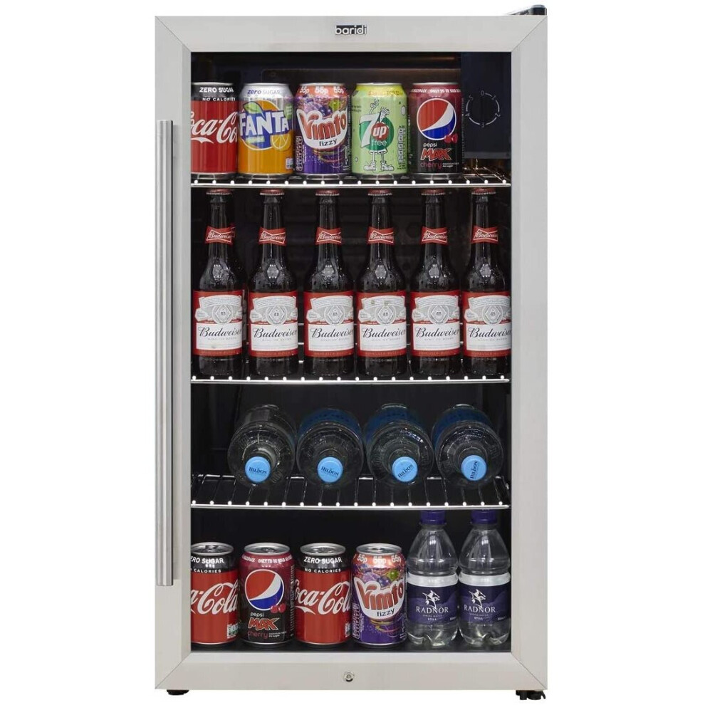 Baridi 80L Wine, Beer & Drinks Fridge Cooler, Thermostat, Stainless Steel/Black