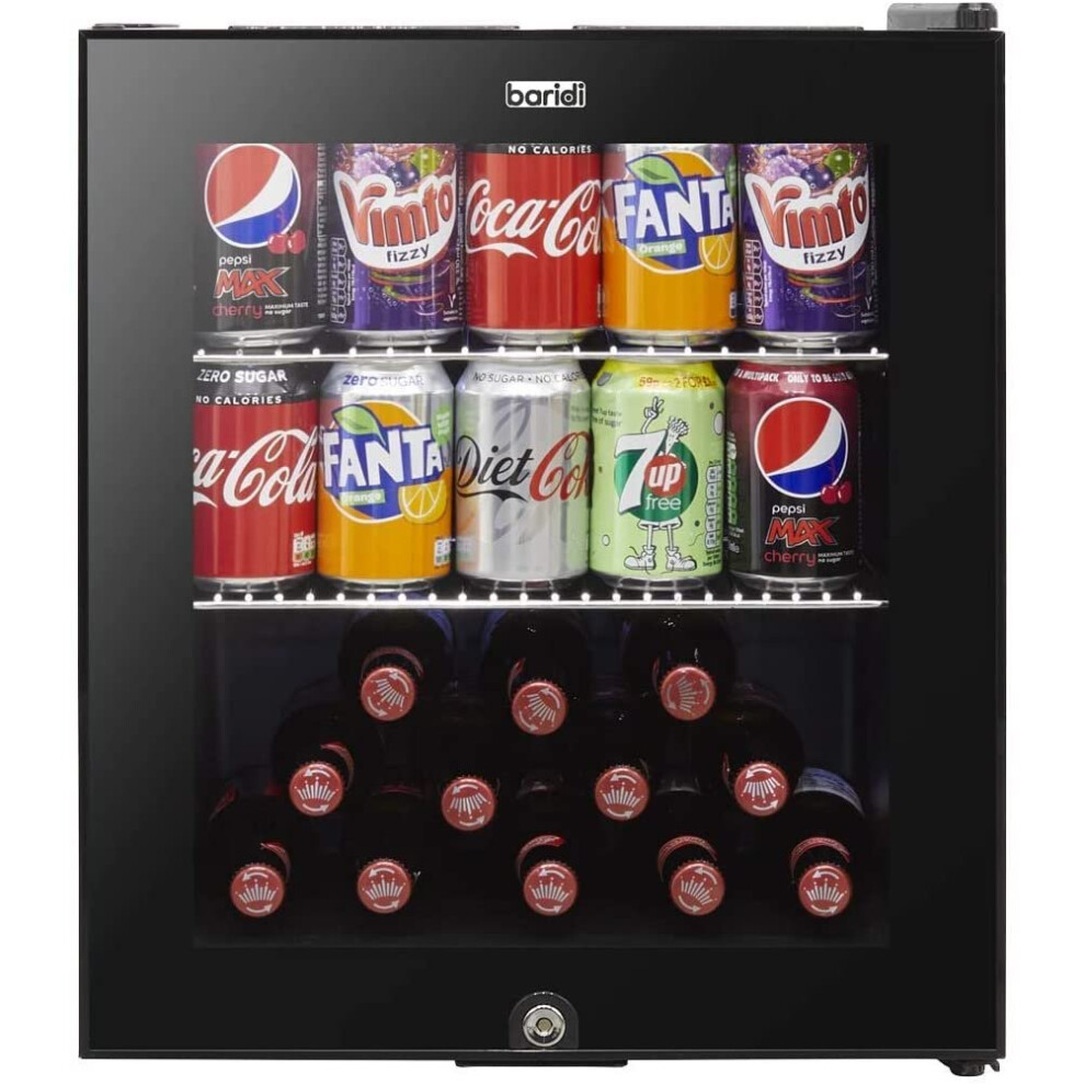 Baridi 46L Wine, Beer & Drinks Fridge Cooler, Thermostat, LED, Lock & Key, Low Energy A+