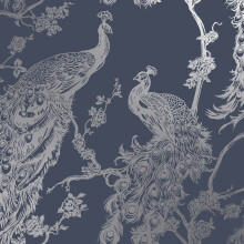 (Navy Blue Silver 12960) DUTCH WALLCOVERINGS Wallpaper Peacock Decoration Wall Covering Multi Colors