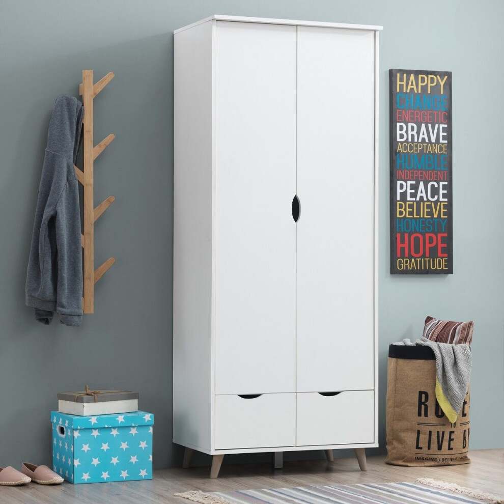 Pulford 2 Door Double Wardrobe + 2 Drawers Bedroom Furniture Cupboard White