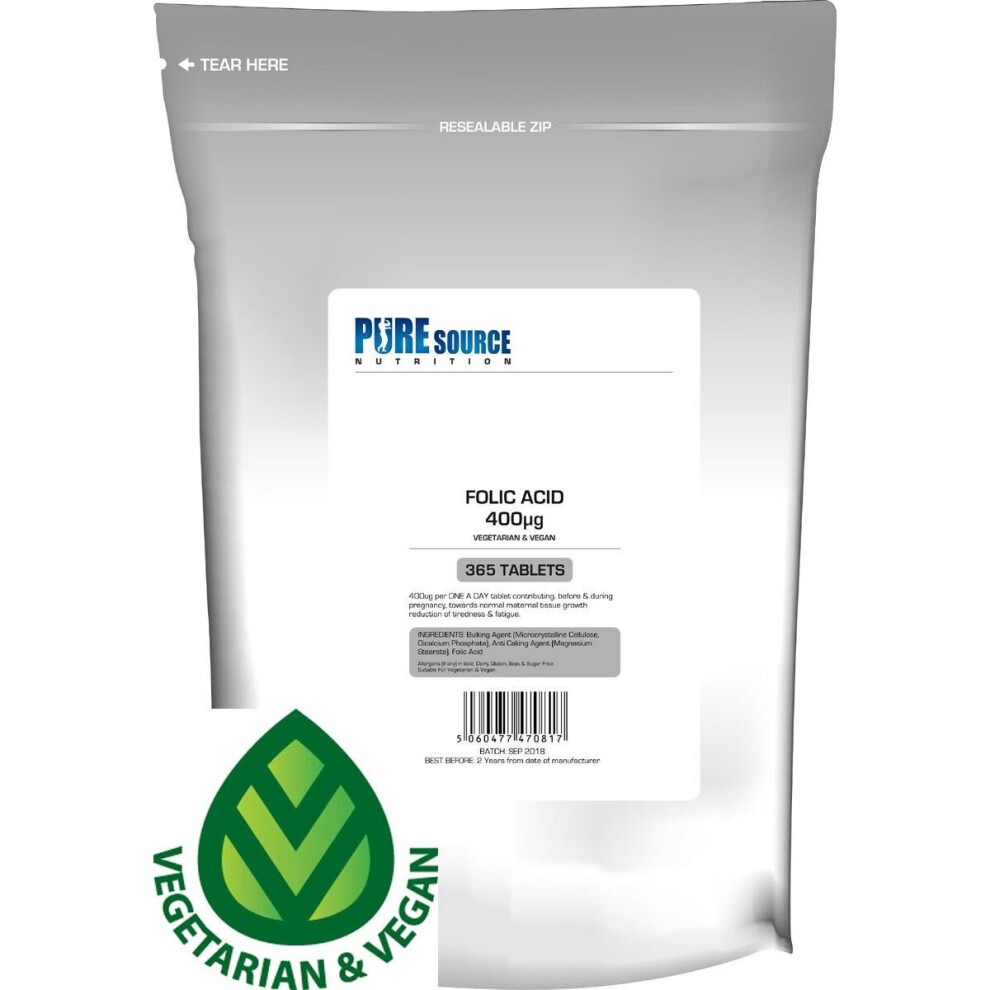 Pure Source Nutrition (240 Tablets) Folic Acid Tablets 400Mcg Tiredness Fatigue Psn
