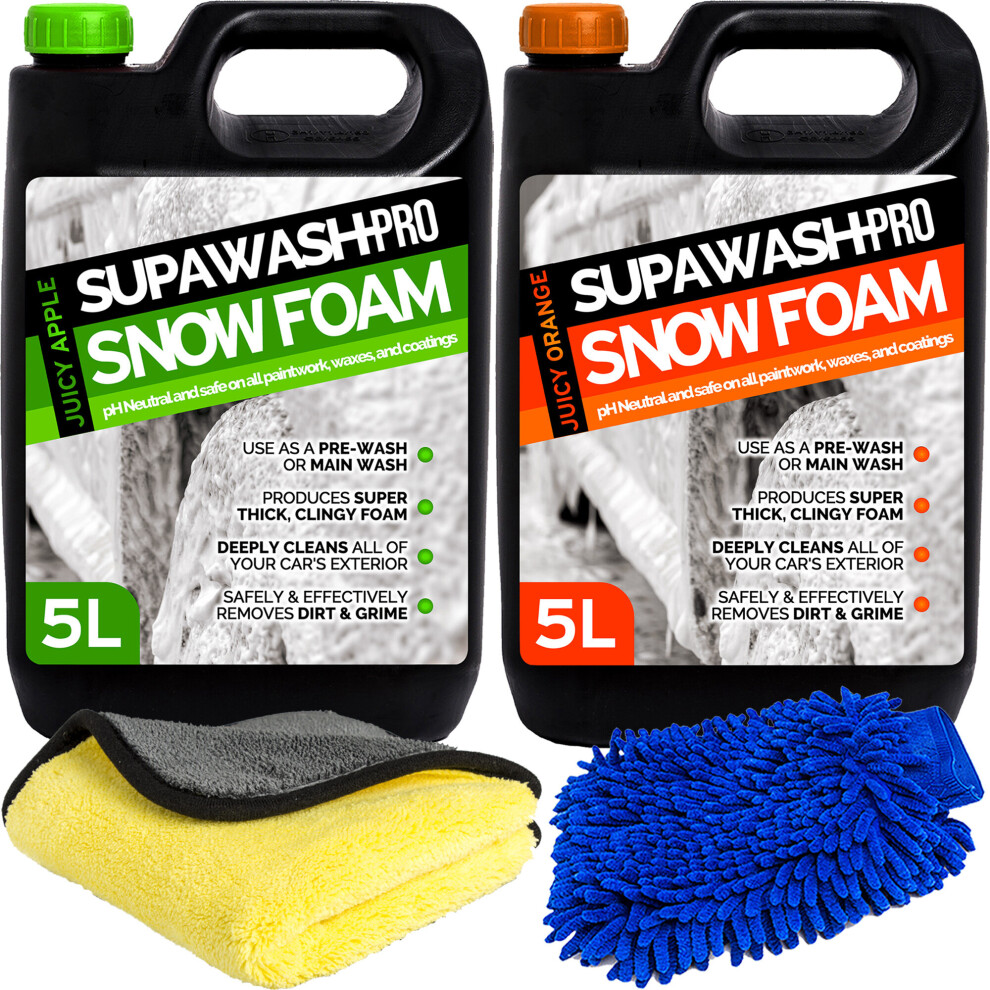 (1 X Mitt & 1 X Cloth) Supawash-Pro Snow Foam 1 X 5L Apple 1 X 5L Orange 5056411311124