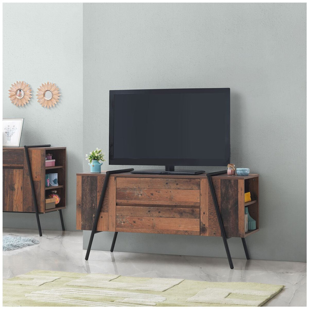 Abbey TV Unit Stand Cabinet Rustic Industrial Living Room Furniture