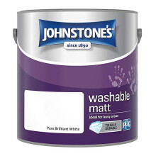 Johnstones Washable Matt Wall Emulsion Paint 2.5L – Pure Brilliant White, Durable & Wipeable for Busy Areas